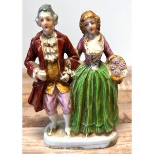 Vintage Hand-Painted Ceramic Figurine Set Man & Woman 18th Century Attire Made I
